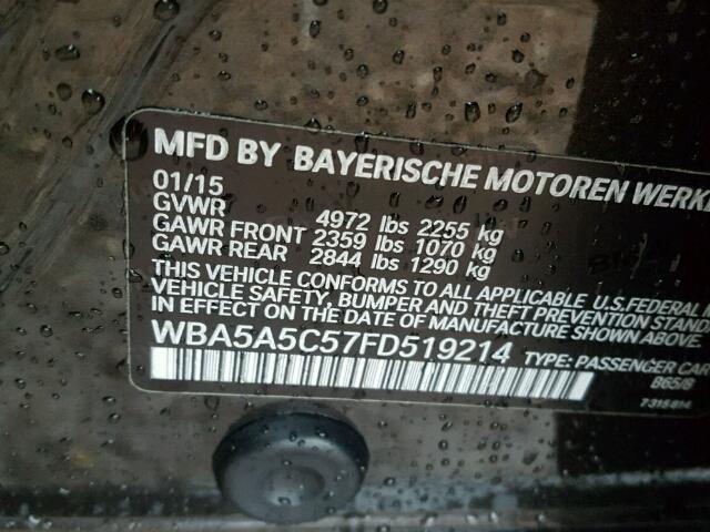 WBA5A5C57FD519214 - 2015 BMW 528 I CHARCOAL photo 10