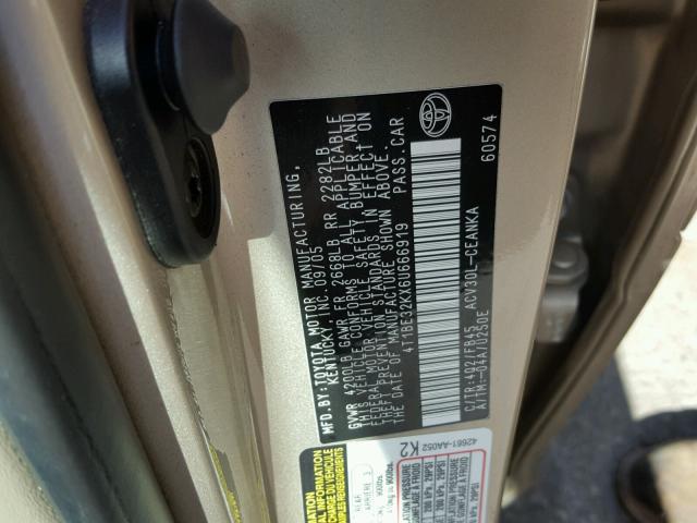 4T1BE32KX6U666919 - 2006 TOYOTA CAMRY LE GOLD photo 10