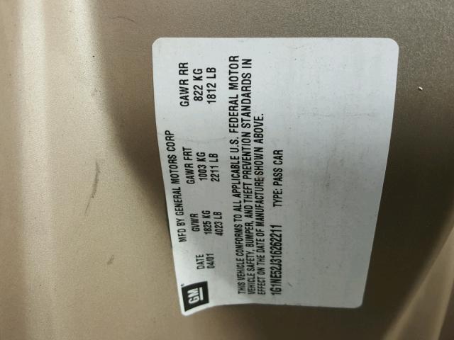 1G1NE52J316262211 - 2001 CHEVROLET MALIBU LS 米色 照片 10