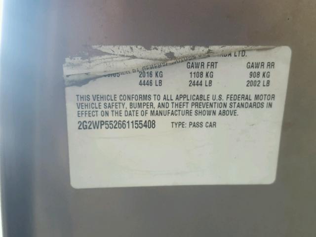 2G2WP552661155408 - 2006 PONTIAC GRAND PRIX Qəhvəyi foto 10