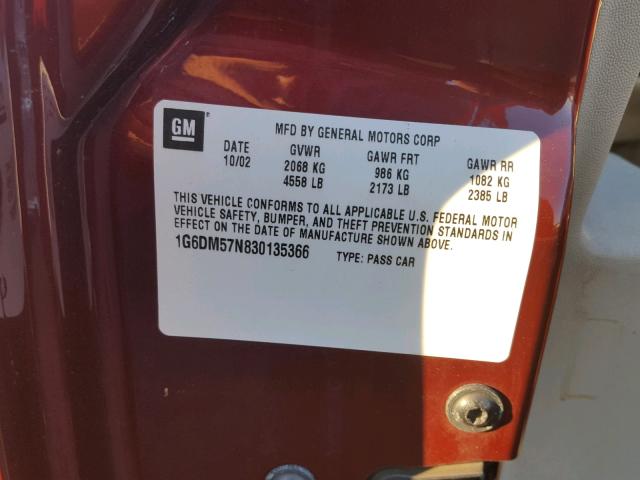 1G6DM57N830135366 - 2003 CADILLAC CTS RED photo 10