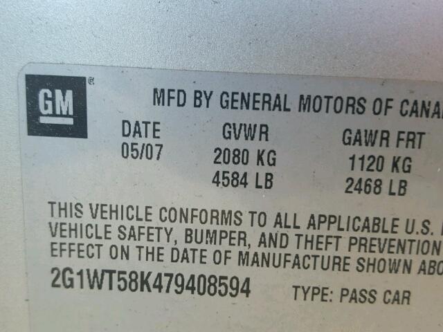 2G1WT58K479408594 - 2007 CHEVROLET IMPALA 银色 照片 10