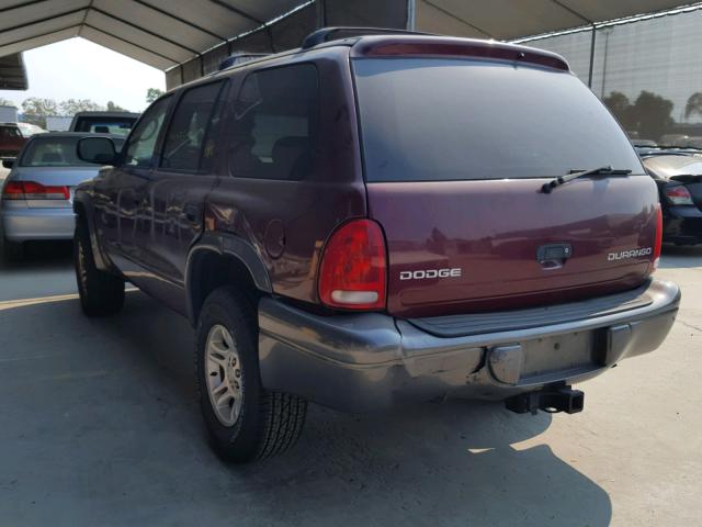 1B4HS38N82F124383 - 2002 DODGE DURANGO SP MAROON photo 3