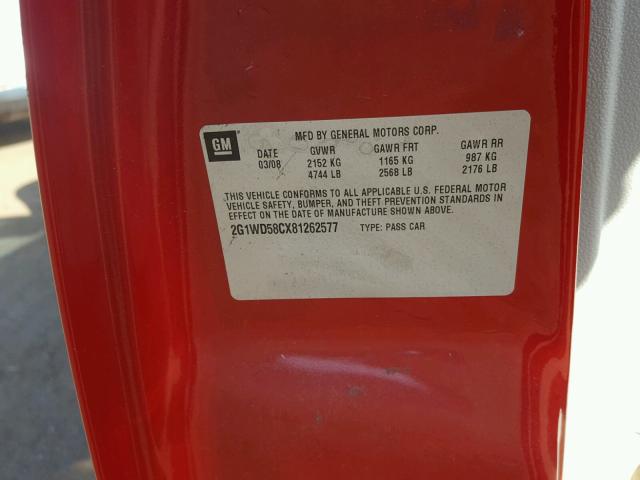 2G1WD58CX81262577 - 2008 CHEVROLET IMPALA SUP 红色 照片 10
