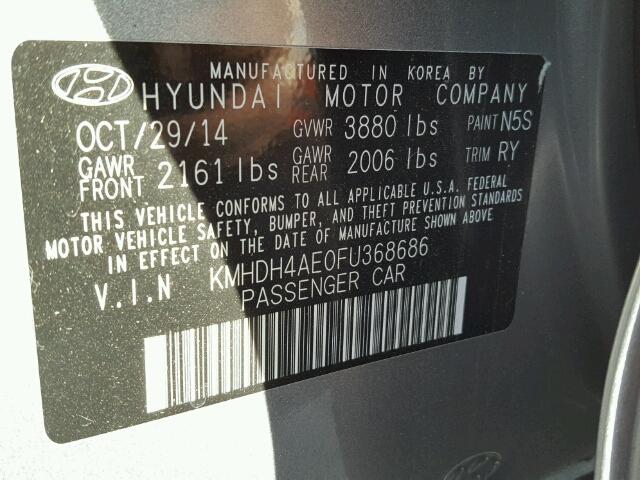 KMHDH4AE0FU368686 - 2015 HYUNDAI ELANTRA SE GRAY photo 10