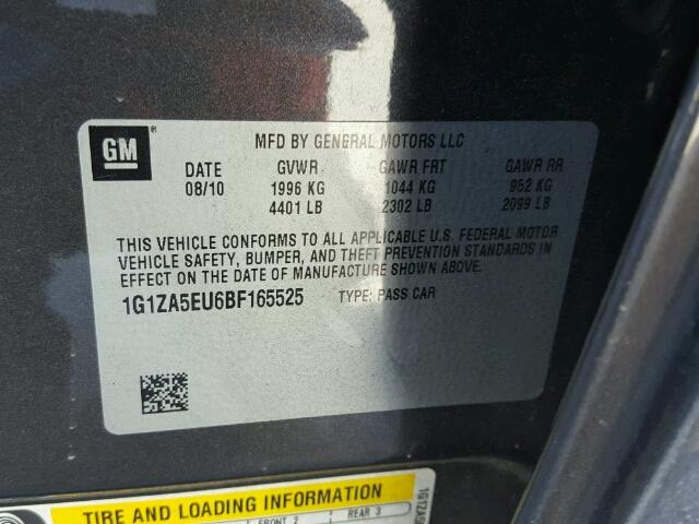 1G1ZA5EU6BF165525 - 2011 CHEVROLET MALIBU LS 石墨色 照片 10