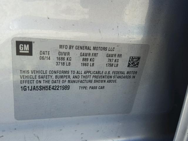 1G1JA5SH5E4221989 - 2014 CHEVROLET SONIC LS 银色 照片 10