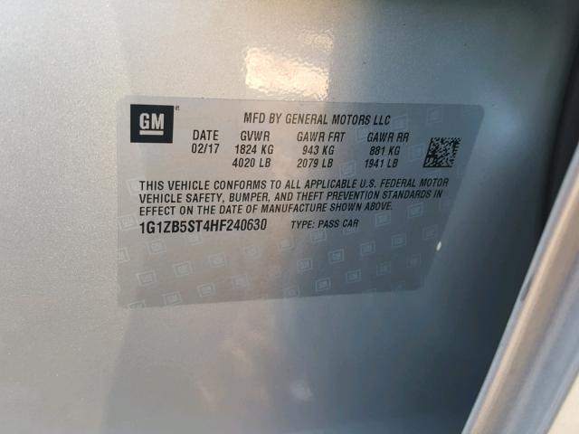 1G1ZB5ST4HF240630 - 2017 CHEVROLET MALIBU LS ვერცხლისფერი ფოტო 10