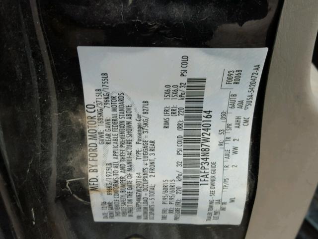 1FAFP34N87W240164 - 2007 FORD FOCUS BLACK photo 10