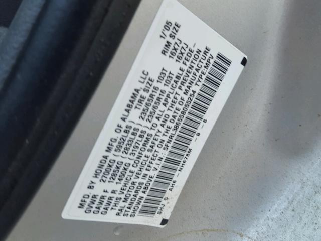 5FNRL38655B055254 - 2005 HONDA ODYSSEY EX SILVER photo 10