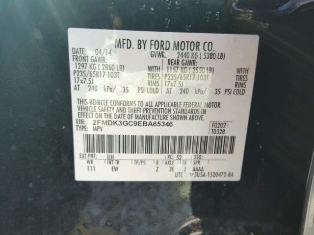 2FMDK3GC9EBA65346 - 2014 FORD EDGE Чорний фото 10