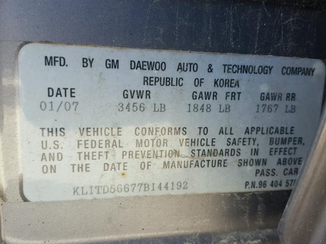 KL1TD56677B144192 - 2007 CHEVROLET AVEO BASE Күміс фото 10