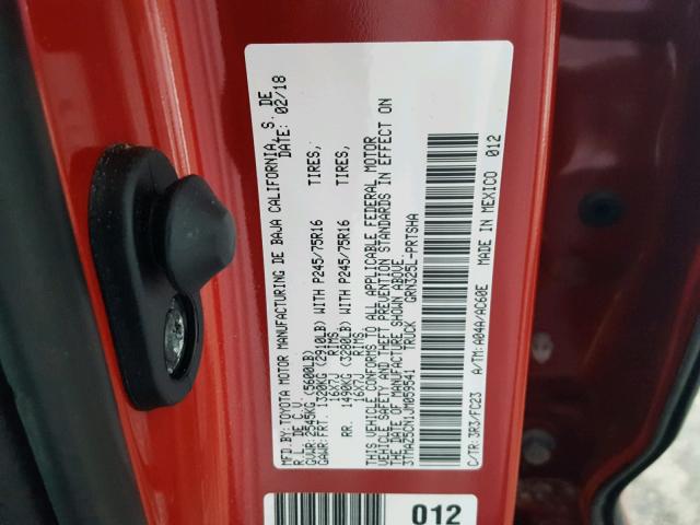 3TMAZ5CN1JM059541 - 2018 TOYOTA TACOMA DOU RED photo 10