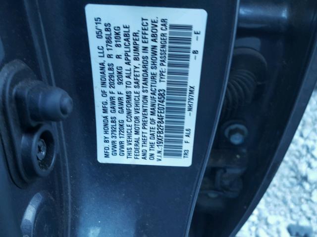 19XFB2F84FE074583 - 2015 HONDA CIVIC EX GRAY photo 10