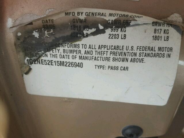 1G2NE52E15M226940 - 2005 PONTIAC GRAND AM S 金色 照片 10
