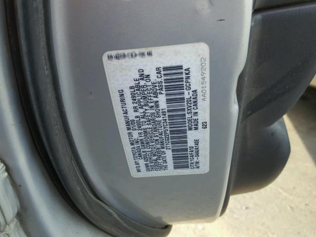 2T1CG22P5YC341491 - 2000 TOYOTA CAMRY SOLA SILVER photo 10