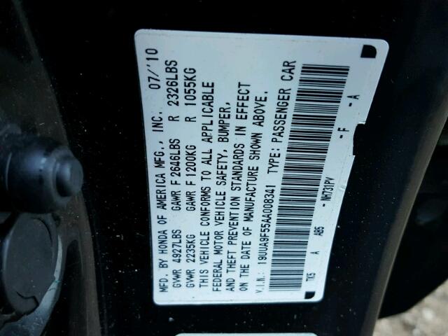 19UUA9F55AA008341 - 2010 ACURA TL BLACK photo 10