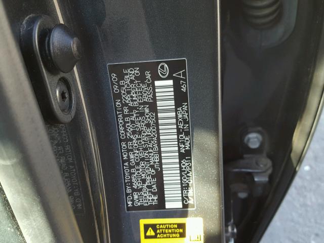 JTHBB1BA9A2007502 - 2010 LEXUS HS 250H GRAY photo 10