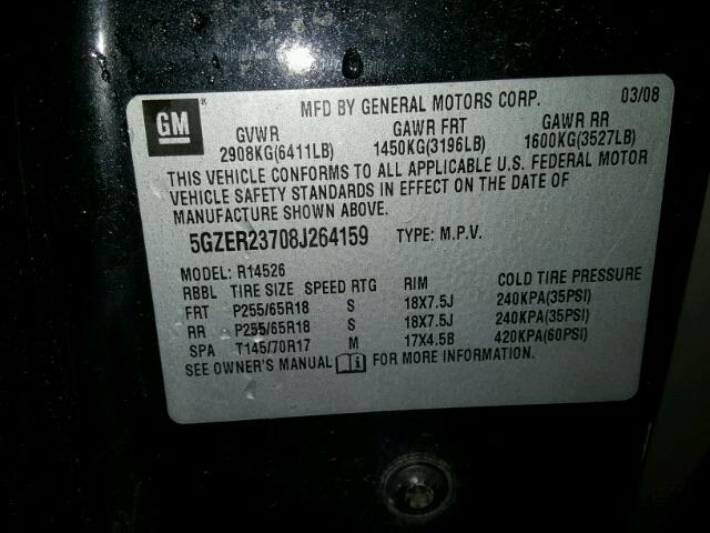 5GZER23708J264159 - 2008 SATURN OUTLOOK XR შავი ფოტო 10