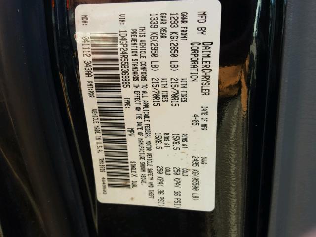 1D4GP24R55B369885 - 2005 DODGE GRAND CARA BLACK photo 10