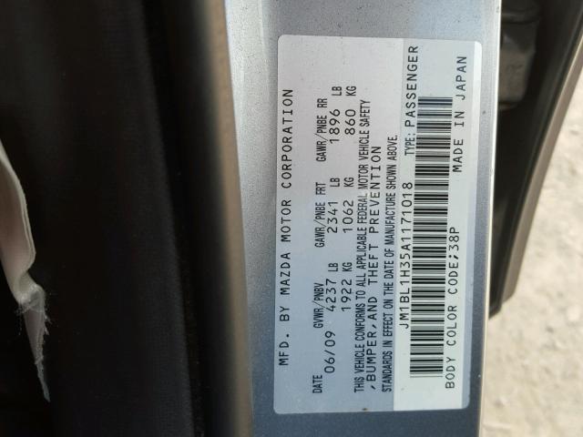JM1BL1H35A1171018 - 2010 MAZDA SPEED 3 SILVER photo 10