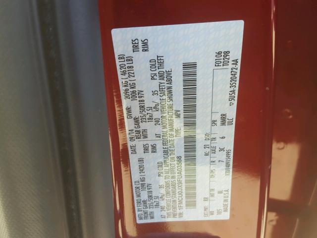 1FMCU0JX9FUA03568 - 2015 FORD ESCAPE RED photo 10