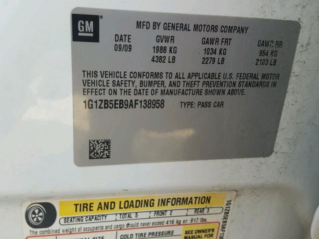 1G1ZB5EB9AF138958 - 2010 CHEVROLET MALIBU LS თეთრი ფოტო 10