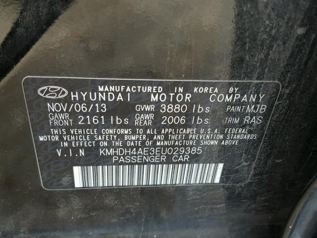 KMHDH4AE3EU029385 - 2014 HYUNDAI ELANTRA SE BLACK photo 10