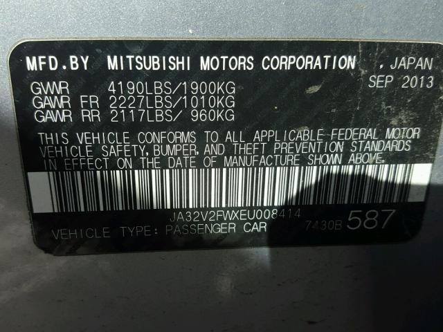 JA32V2FWXEU008414 - 2014 MITSUBISHI LANCER SE GRAY photo 10