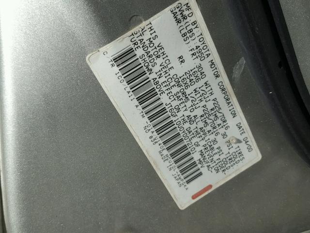 JT6GF10U0Y0072101 - 2000 LEXUS RX 300 SILVER photo 10