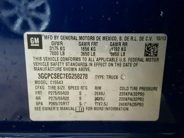 3GCPCSEC7EG258278 - 2014 CHEVROLET SILVERADO BLUE photo 10