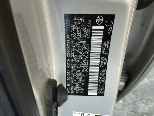 JTDKN3DU2D5595631 - 2013 TOYOTA PRIUS 银色 照片 10