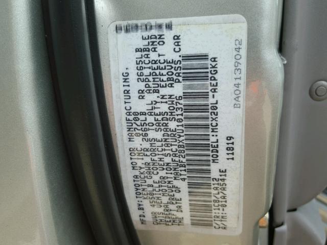 4T1BF28BXYU101376 - 2000 TOYOTA AVALON XL Сұр фото 10