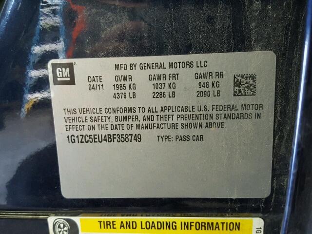 1G1ZC5EU4BF358749 - 2011 CHEVROLET MALIBU 1LT BLUE photo 10