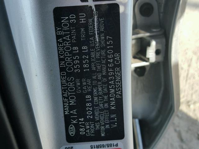 KNADM5A39F6460157 - 2015 KIA RIO LX SILVER photo 10