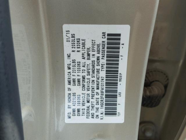 1HGCR2F89FA101747 - 2015 HONDA ACCORD EXL BEIGE photo 10