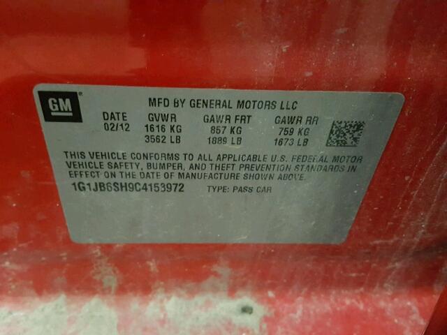 1G1JB6SH9C4153972 - 2012 CHEVROLET SONIC LS RED photo 10