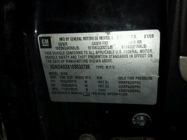 3GNDA63X18S633726 - 2008 CHEVROLET HHR SS 黑色 照片 10