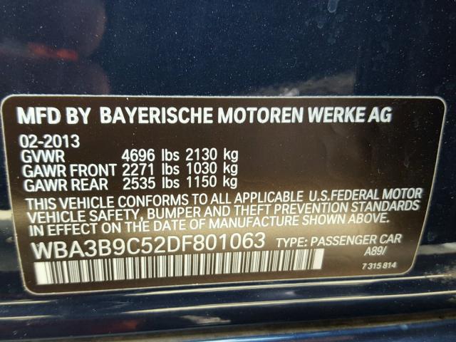 WBA3B9C52DF801063 - 2013 BMW 335 XI Mavi foto 10