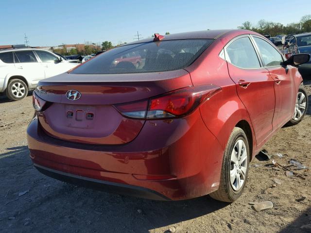 5NPDH4AE6GH732447 - 2016 HYUNDAI ELANTRA SE MAROON photo 4