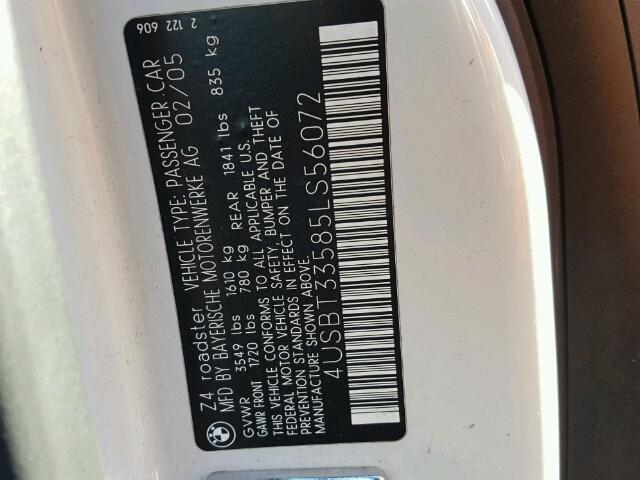 4USBT33585LS56072 - 2005 BMW Z4 2.5 Blanco foto 10
