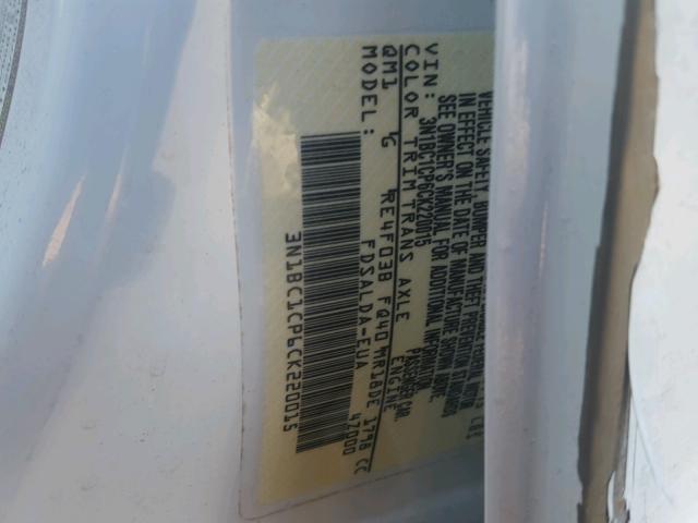 3N1BC1CP6CK220015 - 2012 NISSAN VERSA S WHITE photo 10