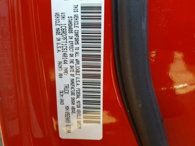 1C6RD7FT1CS140144 - 2012 DODGE RAM 1500 RED photo 10