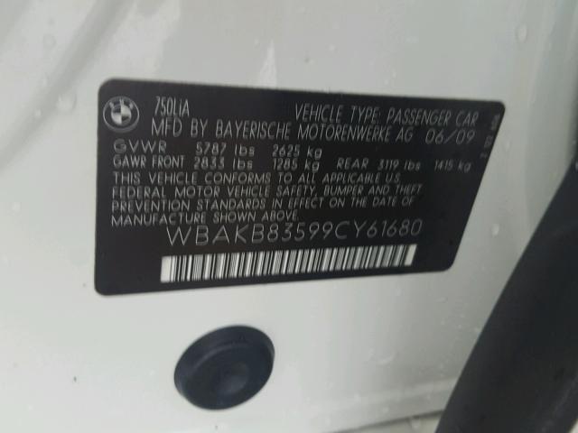 WBAKB83599CY61680 - 2009 BMW 750 WHITE photo 10