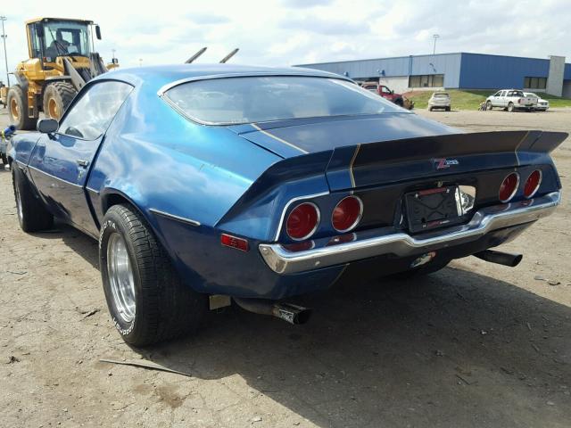 1Q87T3N169983 - 1973 CHEVROLET CAMARO Z28 BLUE photo 3