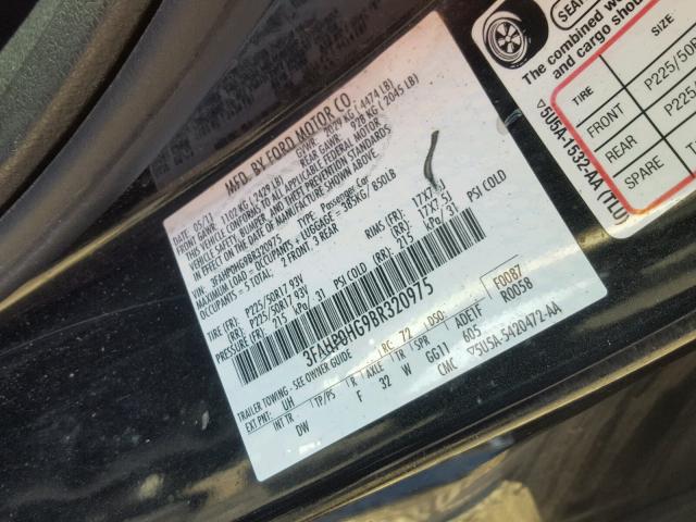 3FAHP0HG9BR320975 - 2011 FORD FUSION CHARCOAL photo 10