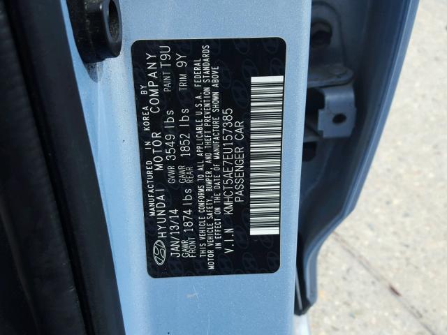 KMHCT5AE7EU157385 - 2014 HYUNDAI ACCENT GLS BLUE photo 10