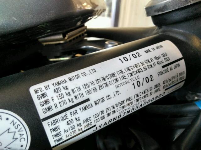 JYARN07N83A000803 - 2003 YAMAHA FZS10 GRAY photo 9