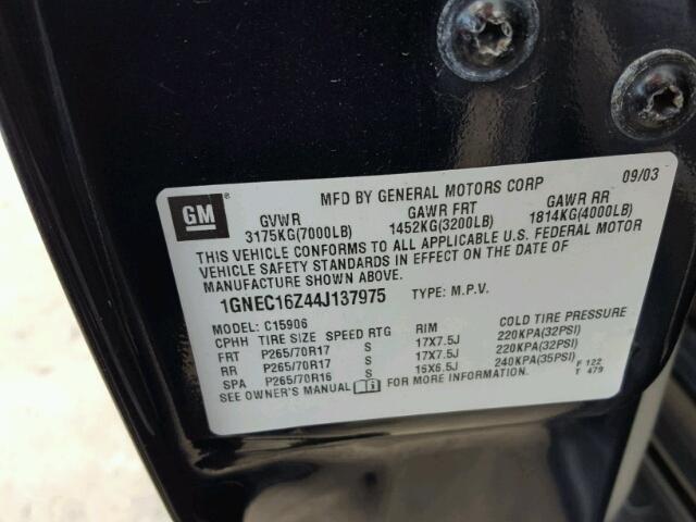 1GNEC16Z44J137975 - 2004 CHEVROLET SUBURBAN C BLUE photo 10