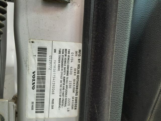 YV1RS61T542392068 - 2004 VOLVO S60 Plata foto 10